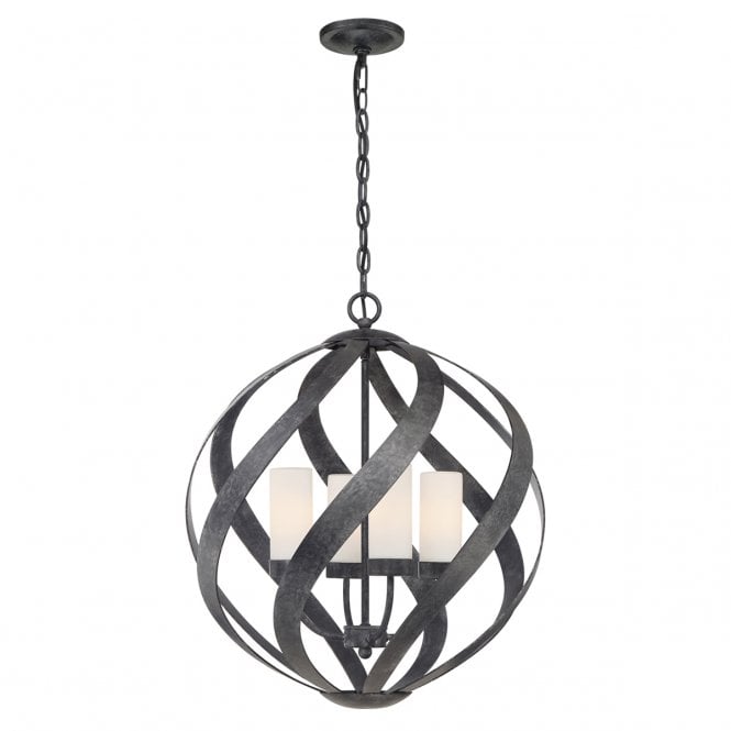 BLACKSMITH 4 Light Outdoor Chandelier in Black w/ Opal Glass