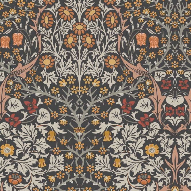 Blackthorn Charcoal & Burnt Orange  Grey Wallpaper