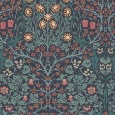 william morris blackthorn wallpaper in navy blue