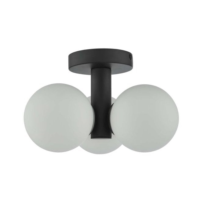 BLAKE 3 Light Semi Flush Ceiling Light in Matt Black and Opal Glass