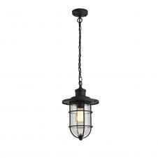 BLYTHE vintage black and distressed gold outdoor hanging lantern with clear seeded glass