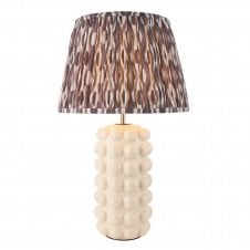 white ceramic table lamp with grey ikat patterned shade
