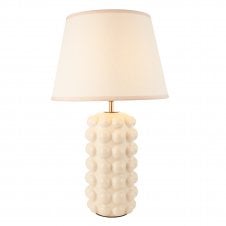 white ceramic bobble effect table lamp with white cotton shade