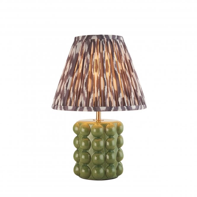 Bobble Olive Green Ceramic Table Lamp with Ikat Shade in Pearl Grey