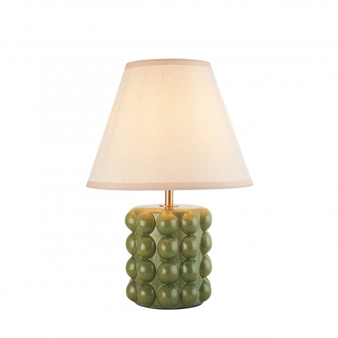Bobble Olive Green Ceramic Table Lamp with Ivy Shade in Vintage White