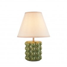 olive green ceramic table lamp with white cotton shade