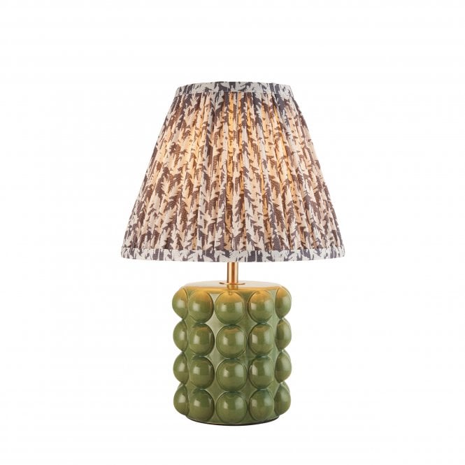 Bobble Olive Green Ceramic Table Lamp with Leaf Shade in Pearl Grey
