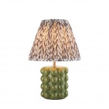 olive green ceramic table lamp with grey leaf pattern shade