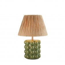 olive green ceramic table lamp with raffia lamp shade