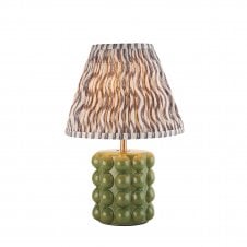 olive green ceramic table lamp with grey ripple pattern shade