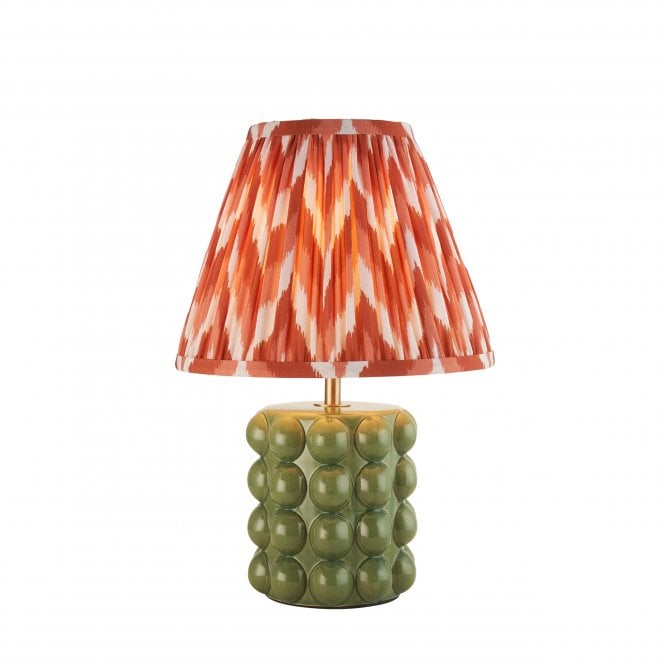Bobble Olive Green Ceramic Table Lamp with Zigzag Shade in Apricot