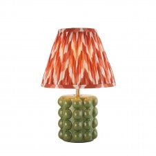 olive green ceramic table lamp with orange zigzag pattern shade