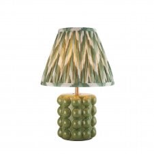 olive green ceramic table lamp with Cotswold green zigzag pattern shade