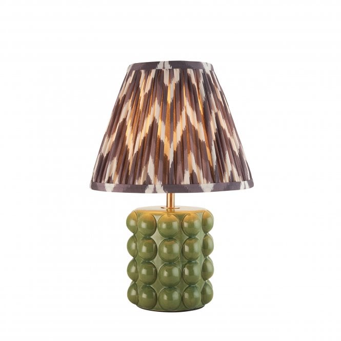 Bobble Olive Green Ceramic Table Lamp with Zigzag Shade in Pearl Grey