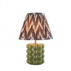olive green ceramic table lamp with grey zigzag pattern shade