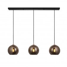 Boli 3lt Linear Pendant Bar finished in Black with Copper Mirrored Glass
