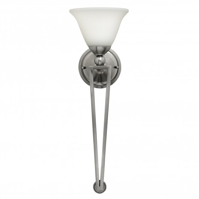 BOLLA classic brushed nickel wall torchiere with white bell shaped glass shade