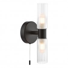 matt black bathroom wall light with ribbed glass