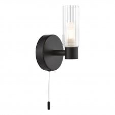 black bathroom wall light with ribbed glass