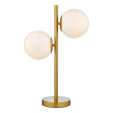 BOMBAZINE 2 Light Table Lamp in Natural Brass with Opal Glass