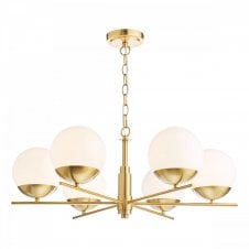 BOMBAZINE 6 Light Pendant | Natural Brass & Opal Glass