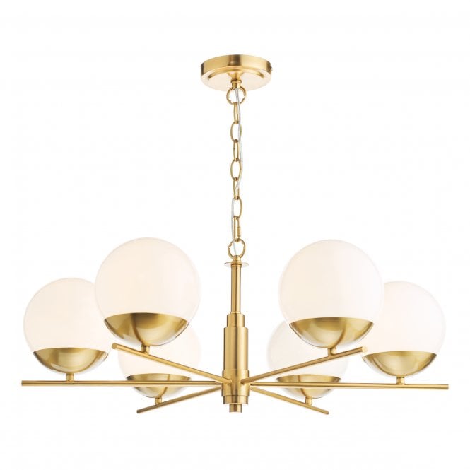 BOMBAZINE 6 Light Pendant | Natural Brass & Opal Glass