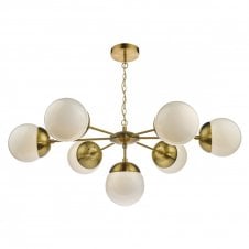 BOMBAZINE 7 light antique brass pendant with glass globe shades