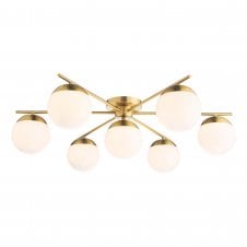 BOMBAZINE 7 Light Semi-Flush | Natural Brass & Opal Glass