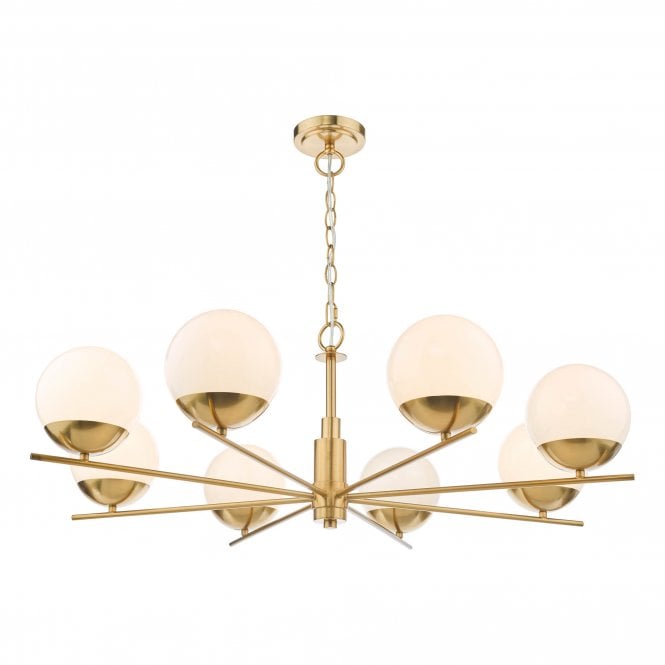 BOMBAZINE 8 Light Ceiling Pendant in Natural Brass with Opal Glass