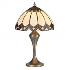 BONITA brown and cream Tiffany glass table lamp with antique brass base