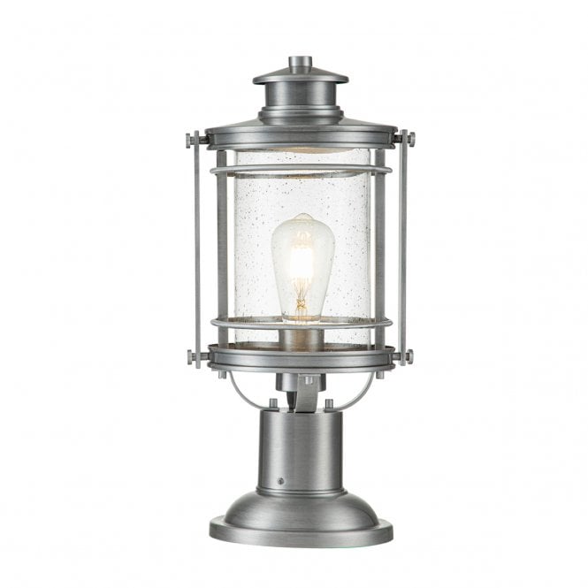 BOOKER Medium Pedestal Lantern in Aluminium with Seeded Glass