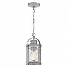 BOOKER Small Chain Ceiling Pendant Lantern in Aluminium with Seeded Glass Shade