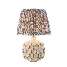 white ceramic table lamp with grey ripple pattern shade