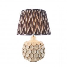 white ceramic table lamp with grey zigzag pattern shade