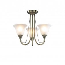 BOSTON 3 light antique brass semi flush low ceiling light