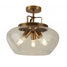 3 Light Semi Flush Ceiling Bronze/Clear