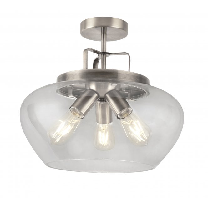 BOULE 3 Light Semi Flush Ceiling Satin Silver/Clear