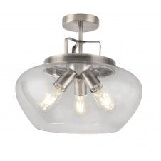 3 Light Semi Flush Ceiling Satin Silver/Clear | Lighting Company