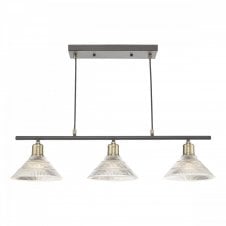 BOYD 3 Light Ceiling Pendant Bar Antique Brass with Prismatic Glass Shade