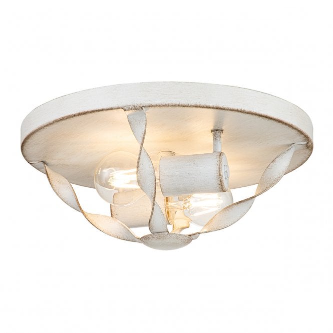 BRADBURY 2 Light Flush Ceiling Mount in Steel with an Antiqued White Finish