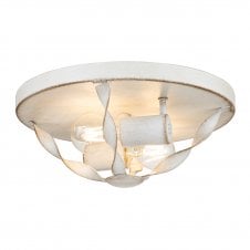 Antiqued White 2 Light Ceiling Flush Mount Steel