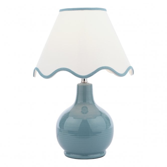 Bramhope Blue Ceramic Table Lamp with Scalloped Shade