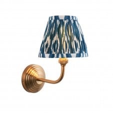 Brass Obelisk Arc Wall Light With Ikat Shade In Marlin Blue