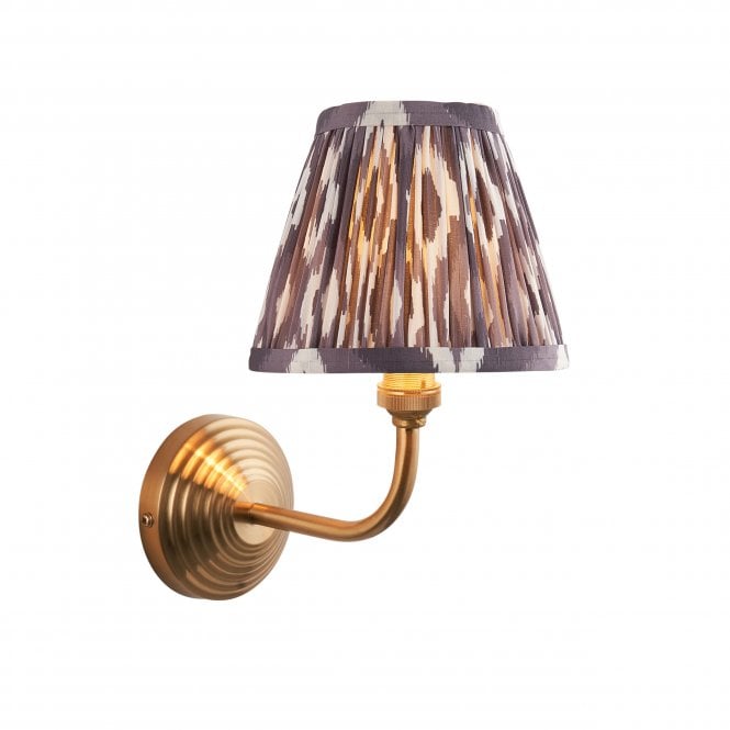 Brass Obelisk Arc Wall Light With Ikat Shade In Pearl Grey