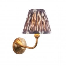 Brass Obelisk Arc Wall Light With Ikat Shade In Pearl Grey