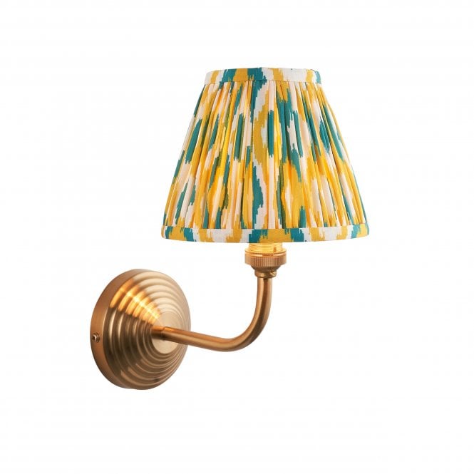 Brass Obelisk Arc Wall Light With Ikat Shade in Yellow & Jade