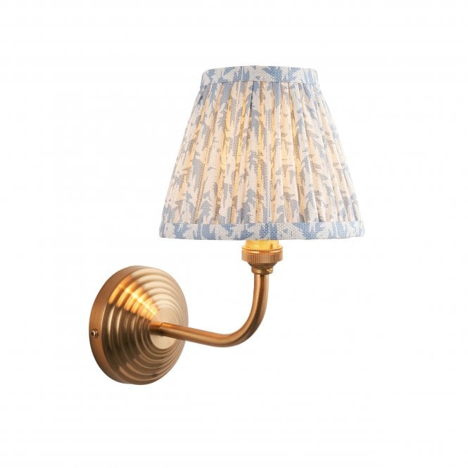 Brass Obelisk Arc Wall Light With Leaf Shade In Blue