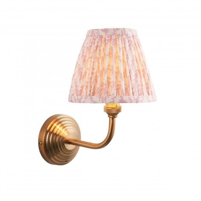 Brass Obelisk Arc Wall Light With Leaf Shade In Peach