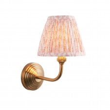 Brass Obelisk Arc Wall Light With Leaf Shade In Peach