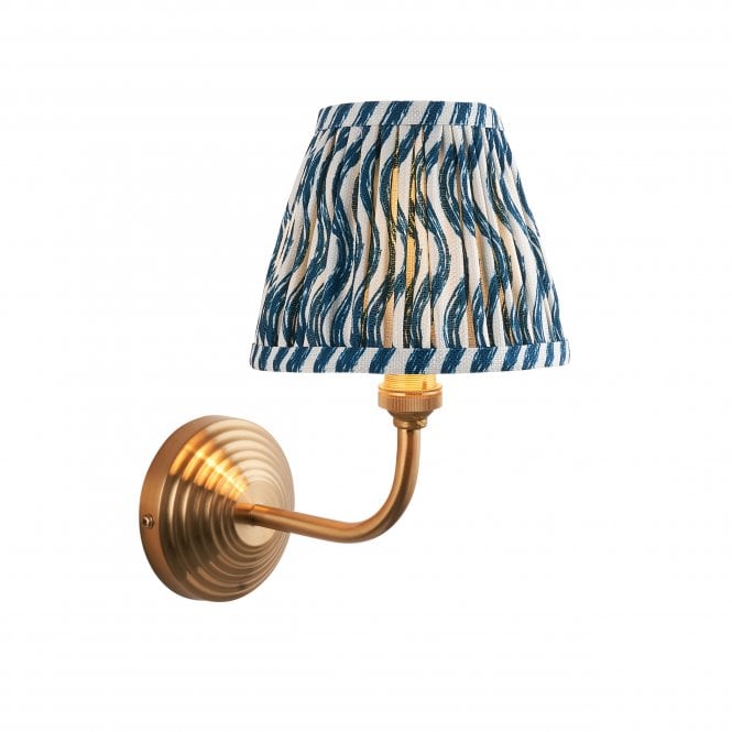 Brass Obelisk Arc Wall Light With Ripple Shade In Marlin Blue